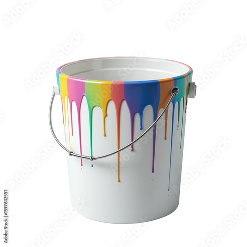 plastic bucket with colorful paint drops