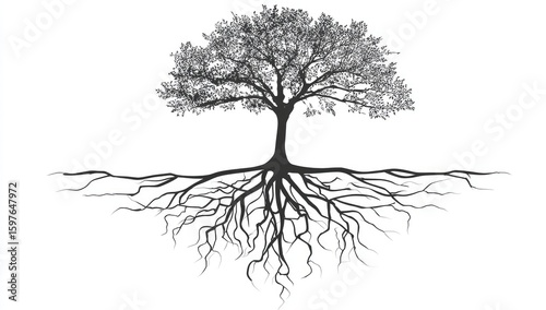 Silhouetted tree with extensive roots (2)