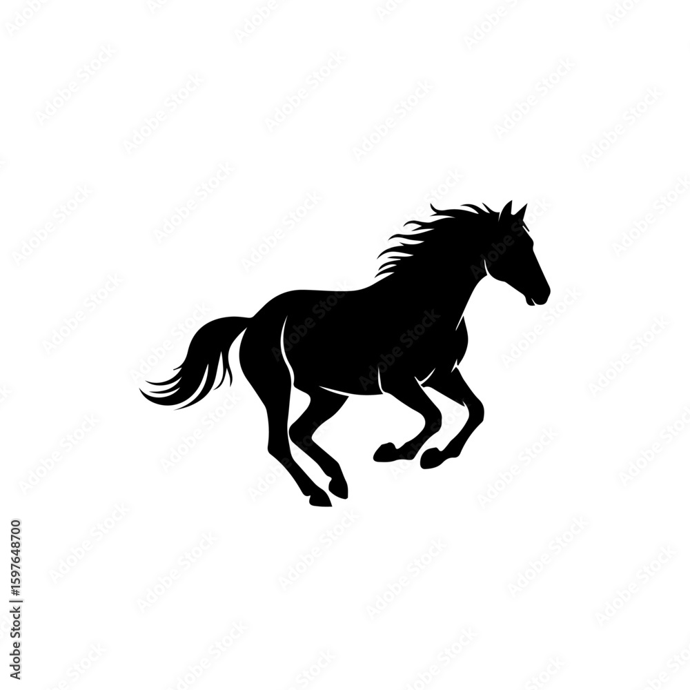 Obraz premium Running horse silhouette representing strength and freedom, dynamic movement showcases powerful equine beauty. Horse symbolizes vitality and grace,