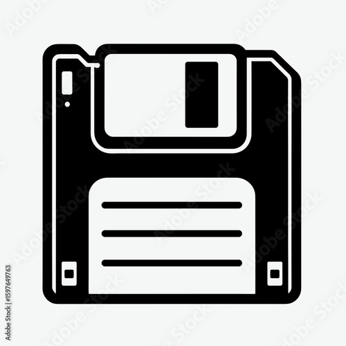 Black floppy disk icon in retro style on a neutral background  