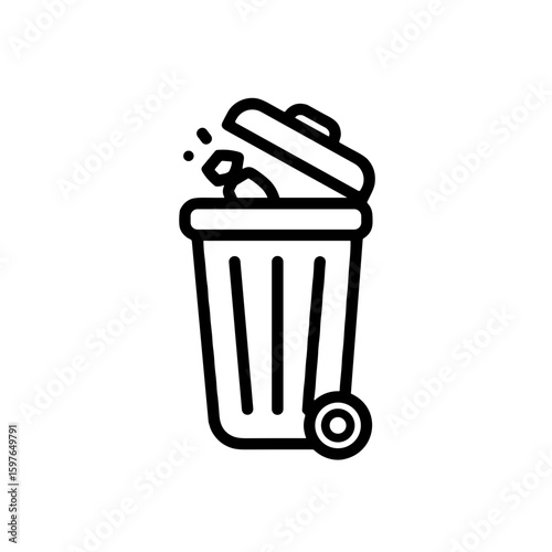 Trash bin symbol in minimalistic black and white line art style  