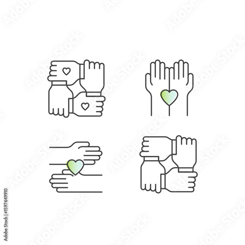 Minimalistic neuroconnection symbol vector icon. Emotional bond support, group therapy, empathy, spiritual growth, interpersonal healing, belonging, heart, brain. Mental health apps, wellness content