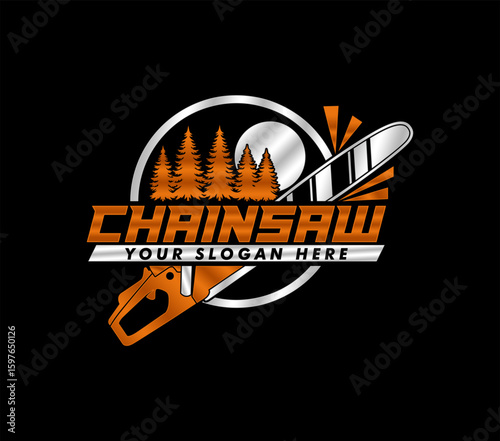 chainsaw logo timbering lumberjack vector illustration