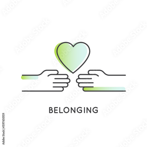 Minimalistic neuroconnection symbol vector icon. Emotional bond support, group therapy, empathy, spiritual growth, interpersonal healing, belonging, heart, brain. Mental health apps, wellness content