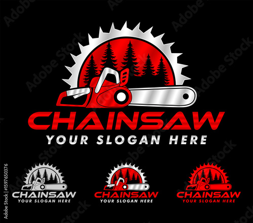 chainsaw logo timbering lumberjack vector illustration