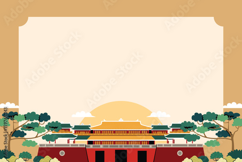 Flat Traditional Asian Palace Background