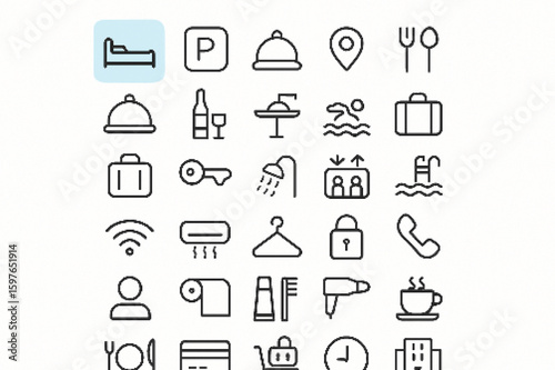 Hotel amenities icons collection parking