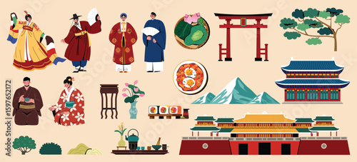 Traditional Japanese Culture Flat Original Composition Collection