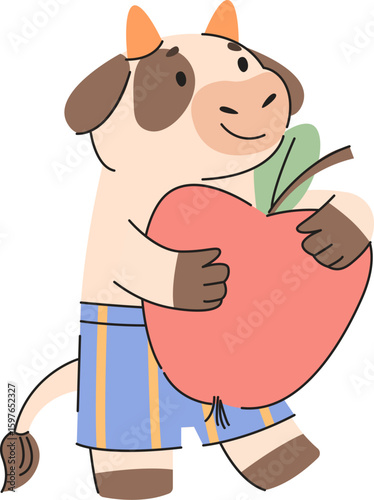 Cow Holding a Giant Apple