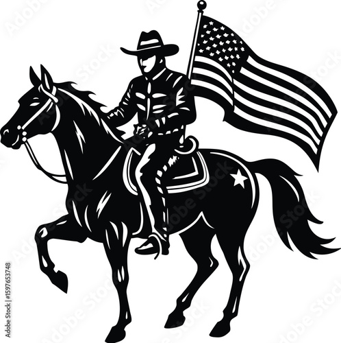 Horse and rider silhouette vector illustration of an equestrian sportr, rider control, wild, freedom, trail, performance