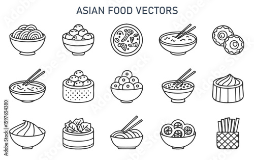 Asian Food & Cuisine Line Art Icon Set

