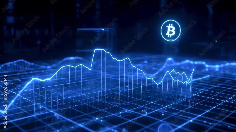 Digital representation of cryptocurrency market trends with Bitcoin symbol and data visualization