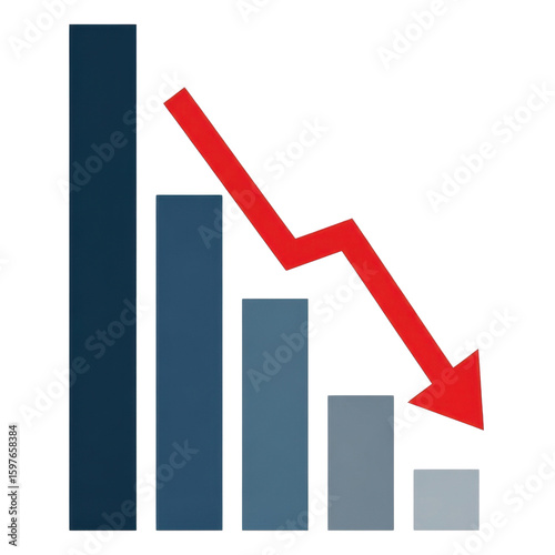 Free Download Declining bar chart with a red downward arrow illustrating financial loss, market crash, economic recession, or business failure, isolated on a white background for data visualization and - GFXLoad