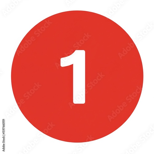 Bold white number one displayed prominently inside a bright red circle against a clean white background