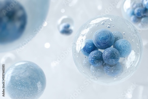 Abstract spheres in a light blue, transparent matrix