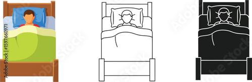 Sleeping person in bed vector illustration good night rest sleep well bedtime dreamland bedroom sleep time