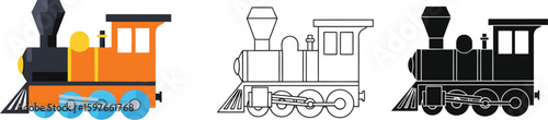 Vector train illustration set with different styles and colors for kids and children design needs