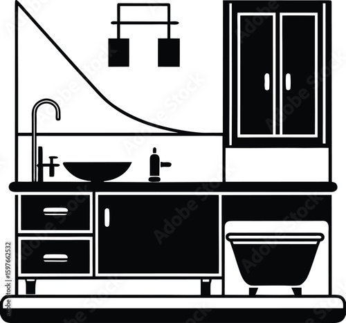 Modern luxury bathroom interior design with contemporary furniture and clean accessories around the sink and mirror, fresh, calm, smooth, polished, neat
