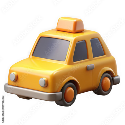 Cute yellow cartoon taxi car isolated on transparent background