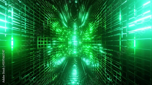Crystal rotated donut with green neon lights VJ loop background
