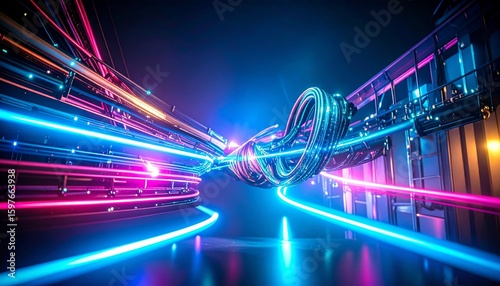Flowing circuits symbolize the heartbeat of technology.  