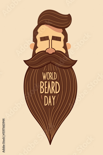 Cartoon man with a beard celebrating World Beard Day  