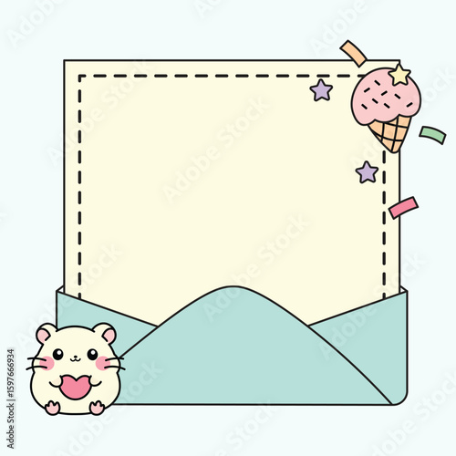 Cute Memo Note with Ice Cream and Hamster in Envelope Style