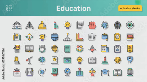 Collection of 48 hand-drawn education and learning icons