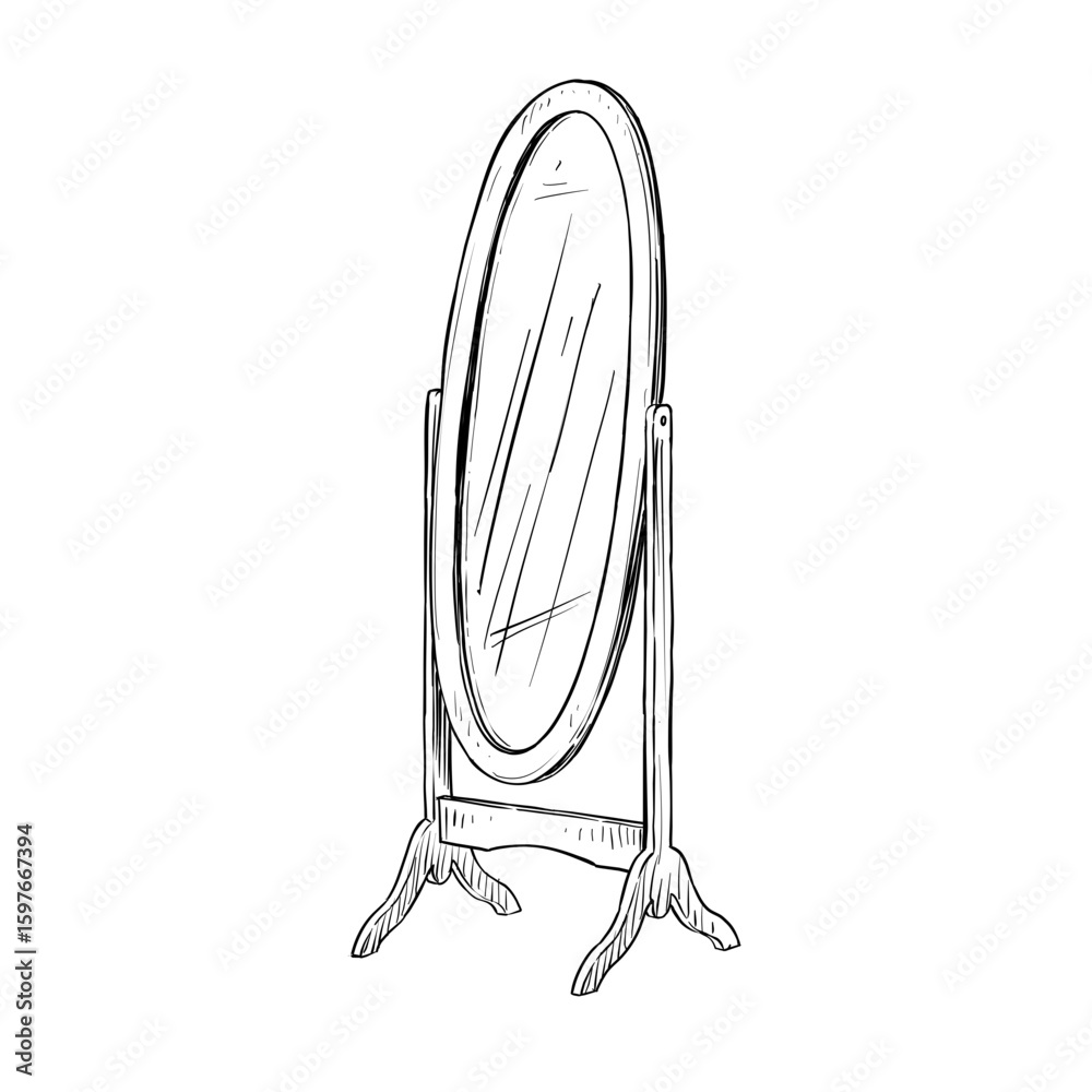 Fototapeta premium standing mirror vector hand drawn illustration