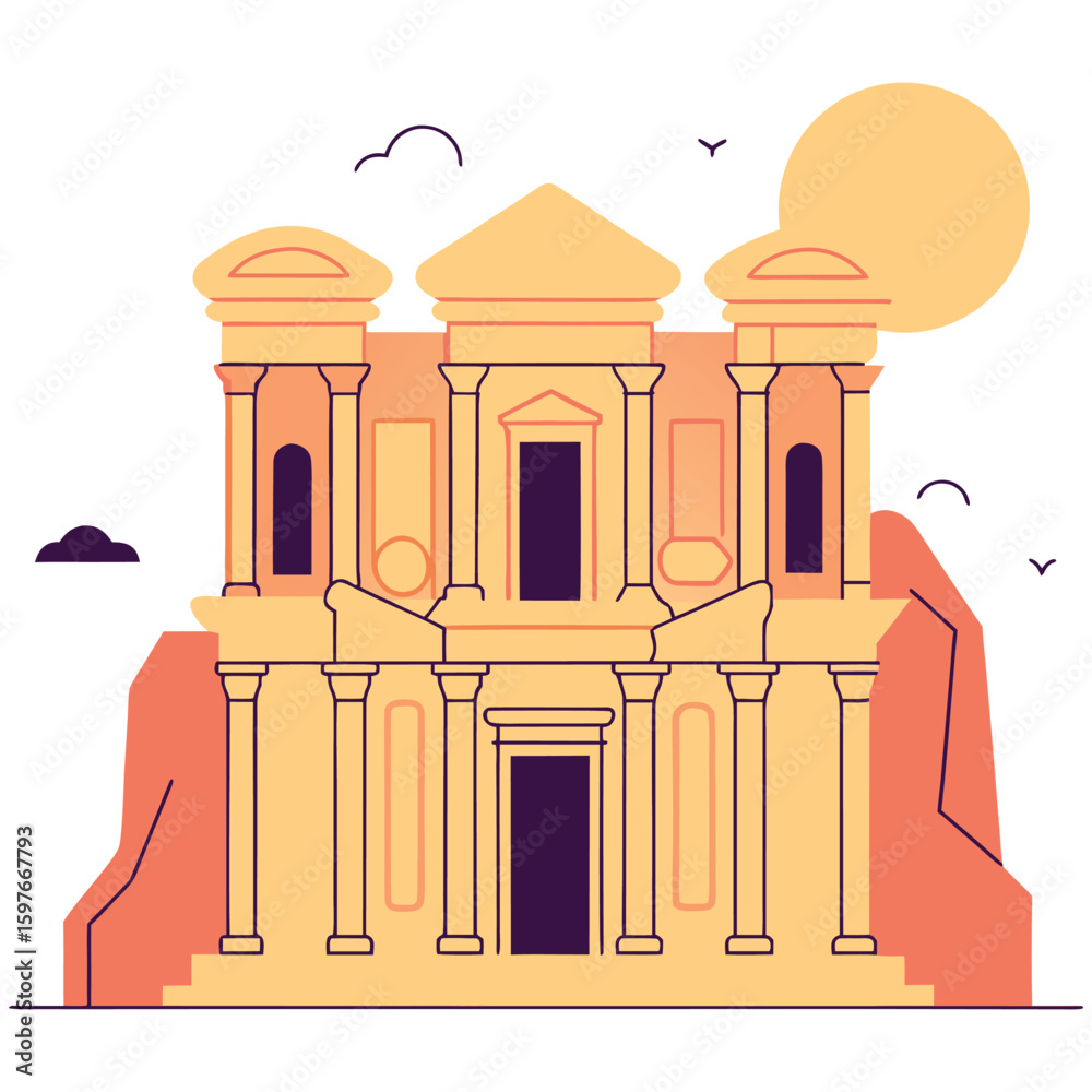 Fototapeta premium Iconic nabataean treasury facade in petra jordan carved into rose red cliffs under a sunny sky