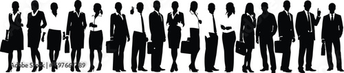 Wallpaper Mural Silhouettes of diverse office professionals, business attire, team collaboration, corporate staff, leadership, formal meeting, career concept, black and white Torontodigital.ca