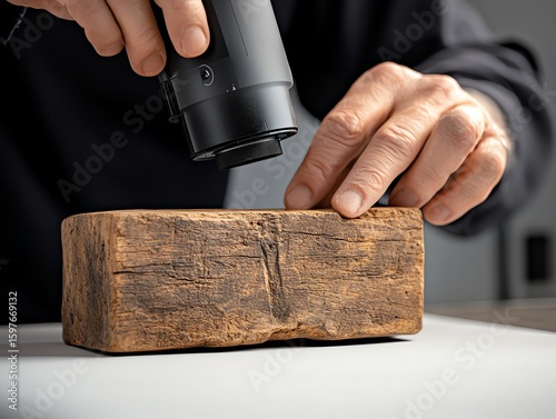 A laser scanner digitizing the surface of a weathered historical artifact