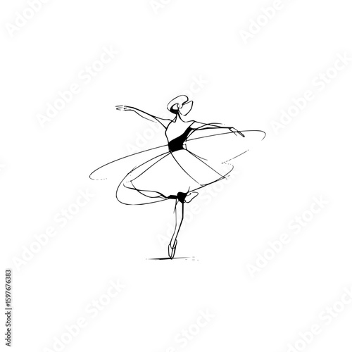 Elegant sketch of a ballerina in a graceful pose with a flowing skirt and delicate lines and shading work