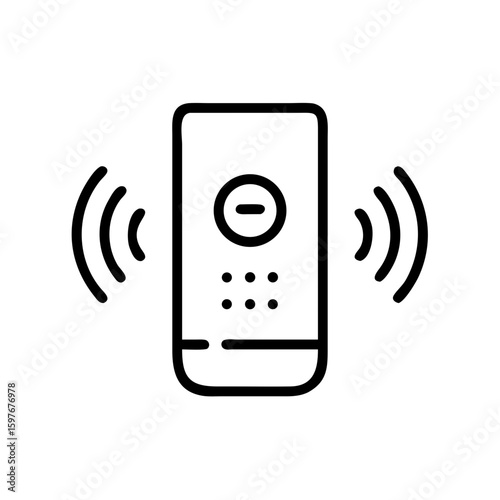 Smart speaker in simple line drawing for modern technology applications. Smart speaker concept, device shows speaker is playing audio, broadcasting sound waves, and ready to obey commands.