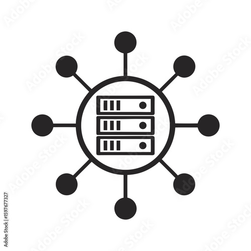 Network Server Icon. Data Connection Structure. Centralized System Symbol