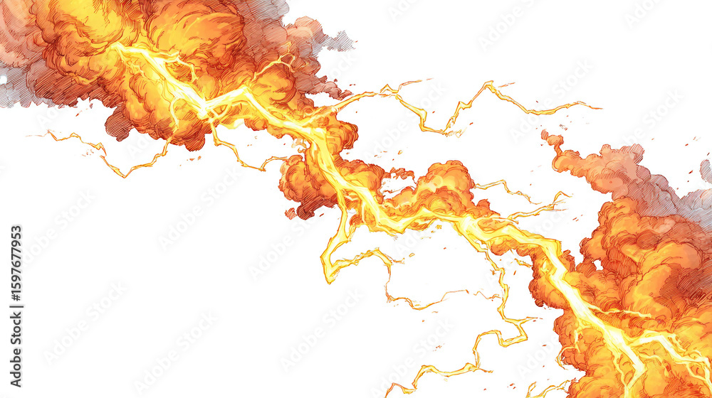 Obraz premium A yellow lightning bolt is shown in the middle of a white background