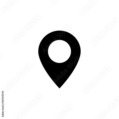  location pin icon  vector , A simple black location pin icon with a white circle on a white background
