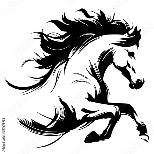 Silhouette sketch portrait of jumping horse