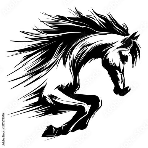 Silhouette sketch portrait of jumping horse