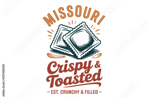 Missouri toasted ravioli flat vector muted tones vintage USA STATE food clipart