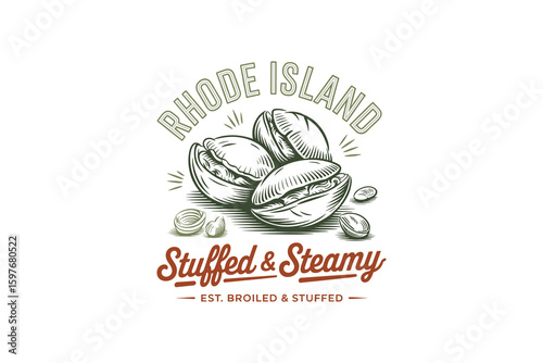 Rhode Island stuffed clam flat vector muted tones vintage USA STATE food clipart