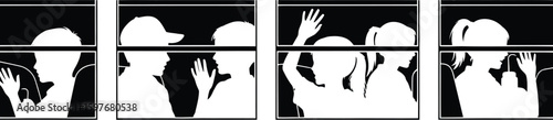 Children travel silhouette illustration vector art for kids travel and family trip art