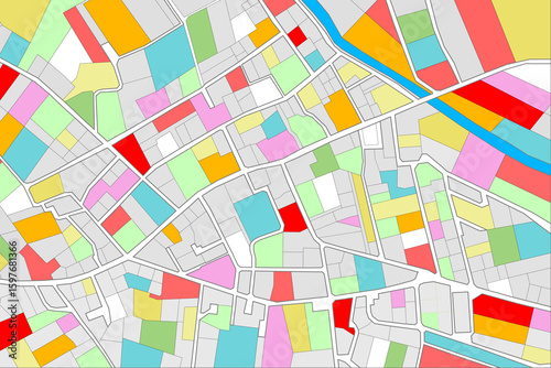 COLORFUL ABSTRACT CITY CADASTRAL MAP WITH ZONING BLOCKS -Concept