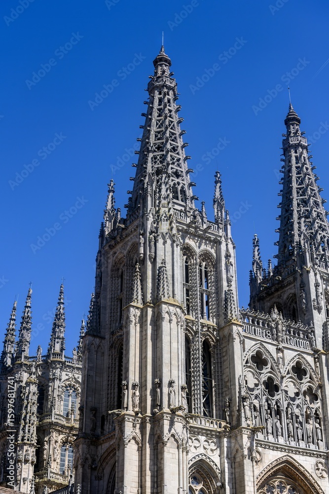 Fototapeta premium Close-up of Burgos Cathedral towers and Gothic architectural details