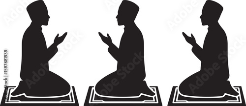Three figures praying on mats prayer muslim