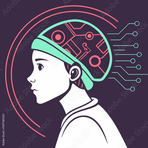 Digital Mindscape: An artistic illustration captures the essence of technology's influence on the human mind, visualizing a person's profile with circuits and neural pathways.