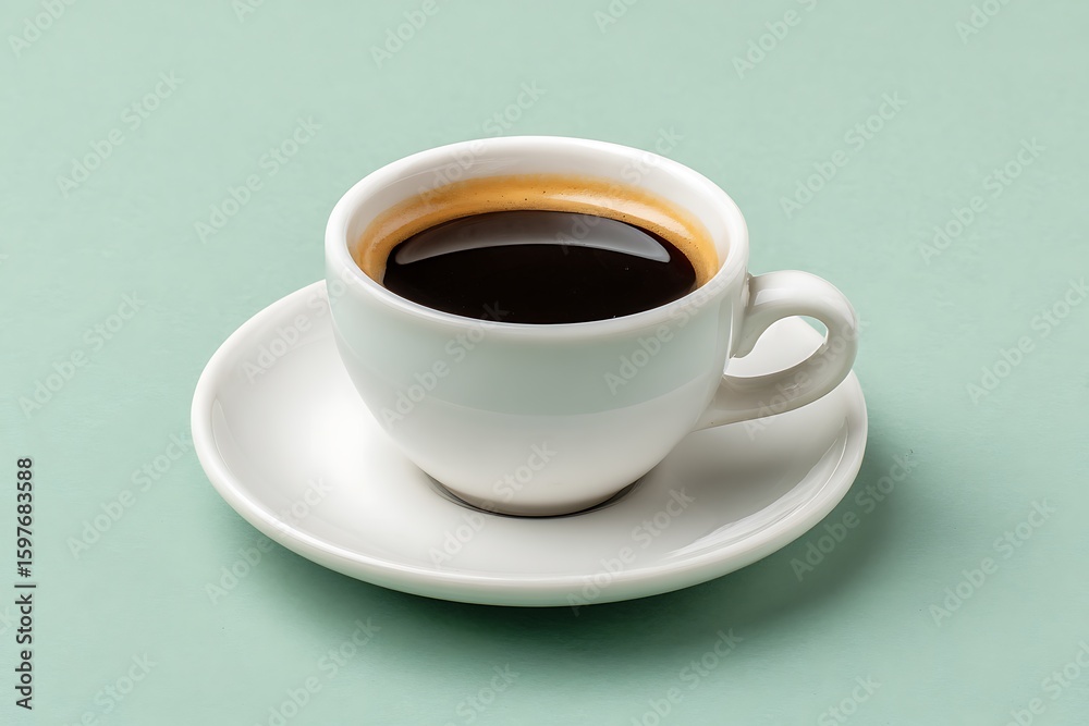 Elegant cup of dark black coffee on a saucer with a light background Elegant cup of dark black coffee on a saucer with a light background