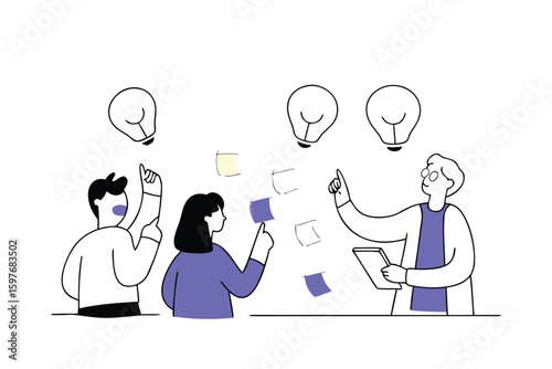 Business Planning Concept. Vector cartoon illustration of a group of diverse people in business outfits making notes on a calendar with tasks.person, businesswoman, company, corporate, discussion,