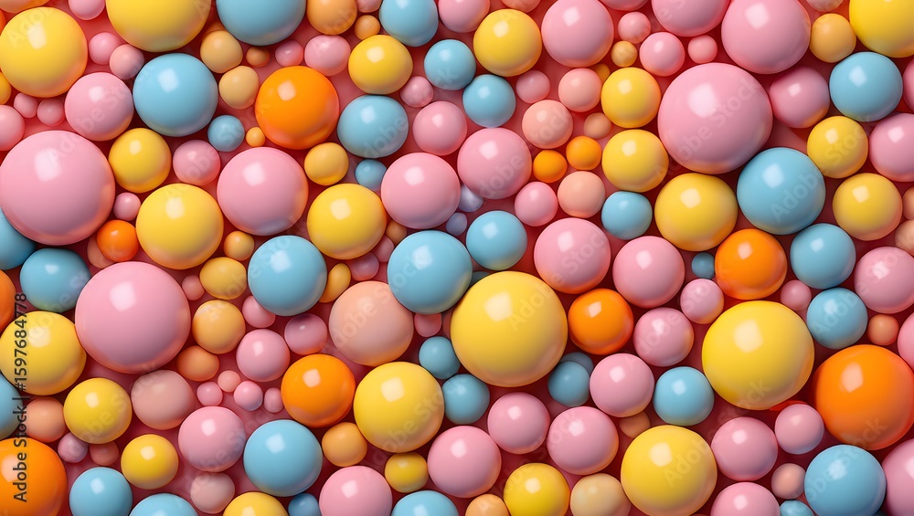 Obraz premium Pastel-colored spheres background; cheerful, playful, and vibrant 3D rendered texture.