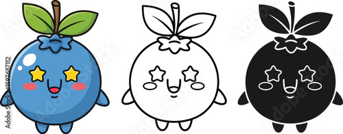 Cute blueberry characters vector illustration for kids coloring book and design assets
